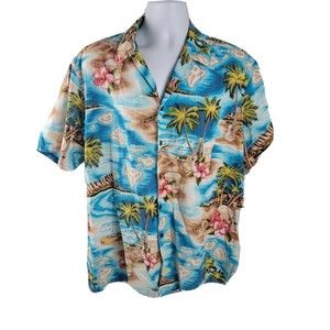 RJC Hawaiian Shirt  Hawaii Islands Drum Ukulele Cotton Made in USA Mens Size 2XL